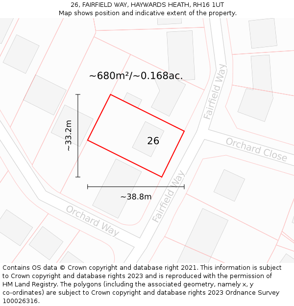 26, FAIRFIELD WAY, HAYWARDS HEATH, RH16 1UT: Plot and title map