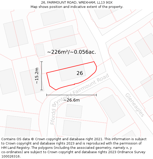 26, FAIRMOUNT ROAD, WREXHAM, LL13 9GX: Plot and title map