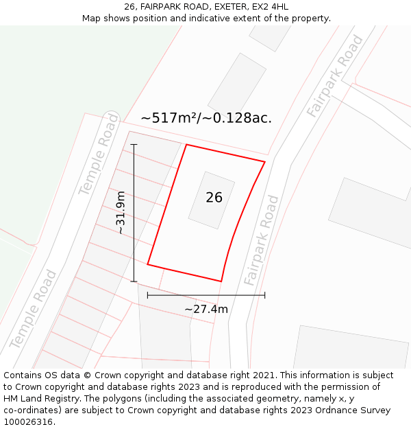 26, FAIRPARK ROAD, EXETER, EX2 4HL: Plot and title map