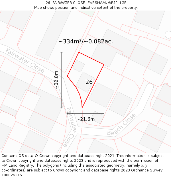 26, FAIRWATER CLOSE, EVESHAM, WR11 1GF: Plot and title map