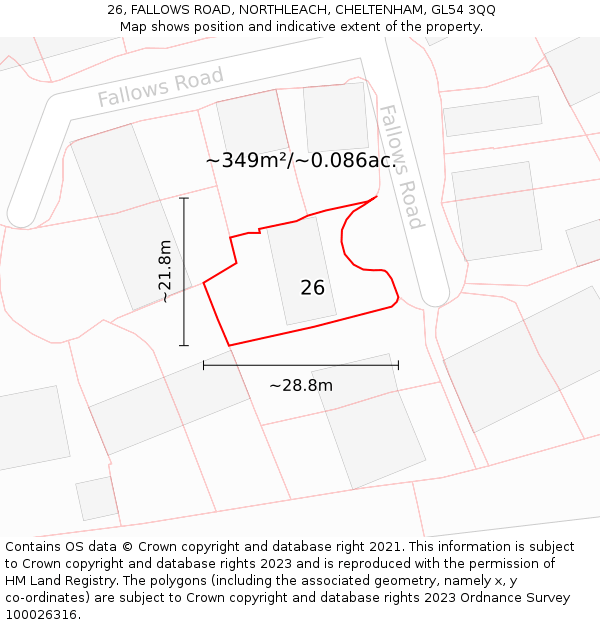 26, FALLOWS ROAD, NORTHLEACH, CHELTENHAM, GL54 3QQ: Plot and title map