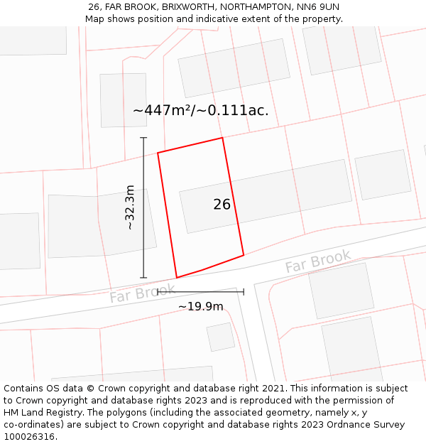 26, FAR BROOK, BRIXWORTH, NORTHAMPTON, NN6 9UN: Plot and title map