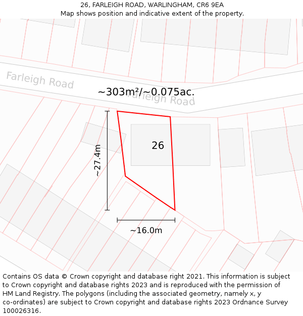 26, FARLEIGH ROAD, WARLINGHAM, CR6 9EA: Plot and title map