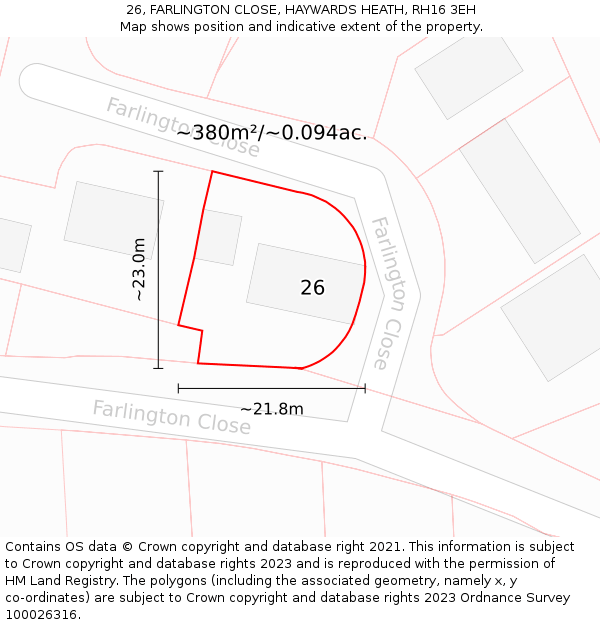 26, FARLINGTON CLOSE, HAYWARDS HEATH, RH16 3EH: Plot and title map