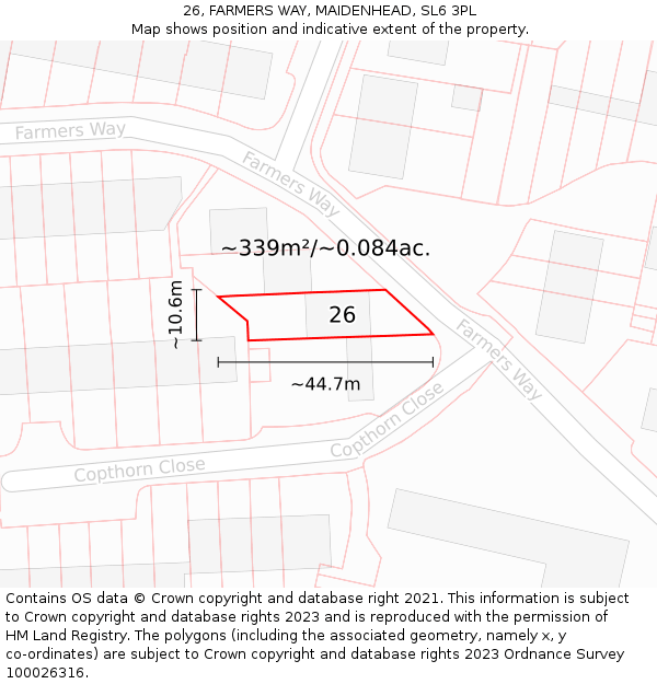 26, FARMERS WAY, MAIDENHEAD, SL6 3PL: Plot and title map