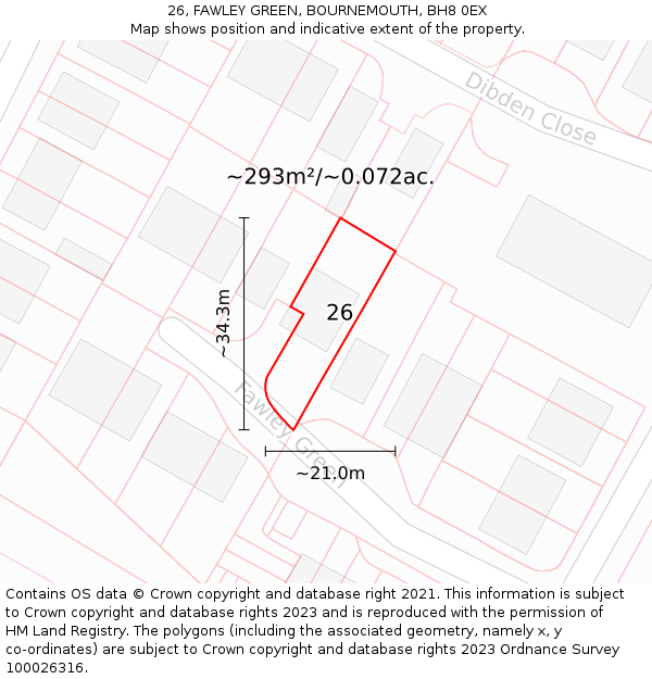 26, FAWLEY GREEN, BOURNEMOUTH, BH8 0EX: Plot and title map