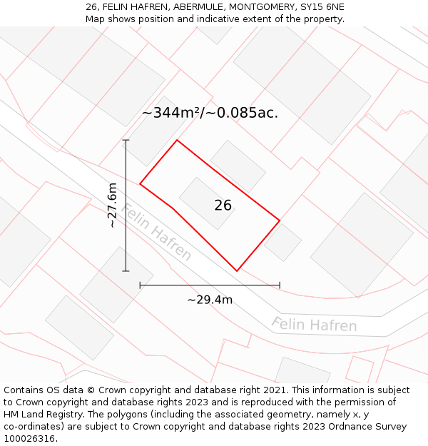 26, FELIN HAFREN, ABERMULE, MONTGOMERY, SY15 6NE: Plot and title map