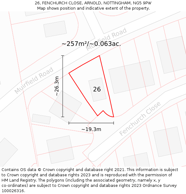 26, FENCHURCH CLOSE, ARNOLD, NOTTINGHAM, NG5 9PW: Plot and title map