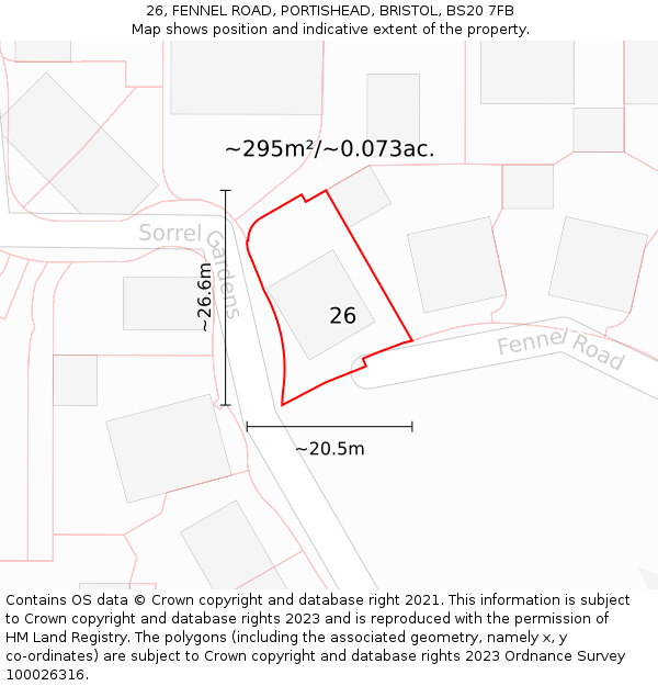 26, FENNEL ROAD, PORTISHEAD, BRISTOL, BS20 7FB: Plot and title map