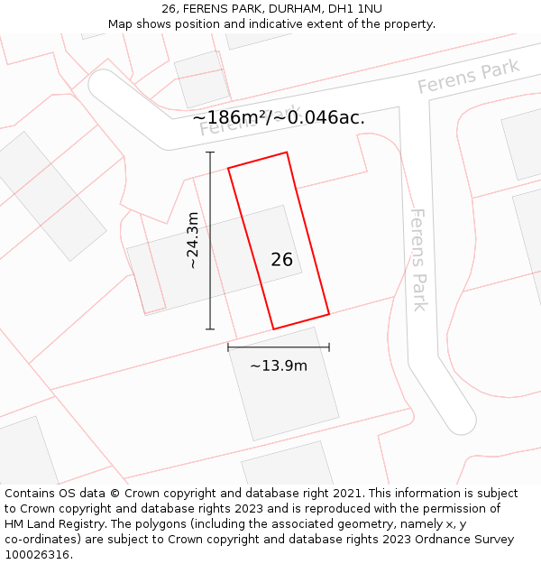 26, FERENS PARK, DURHAM, DH1 1NU: Plot and title map