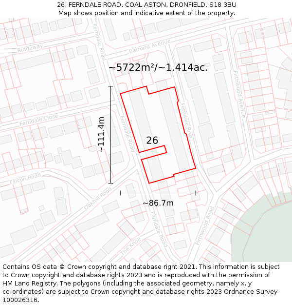 26, FERNDALE ROAD, COAL ASTON, DRONFIELD, S18 3BU: Plot and title map