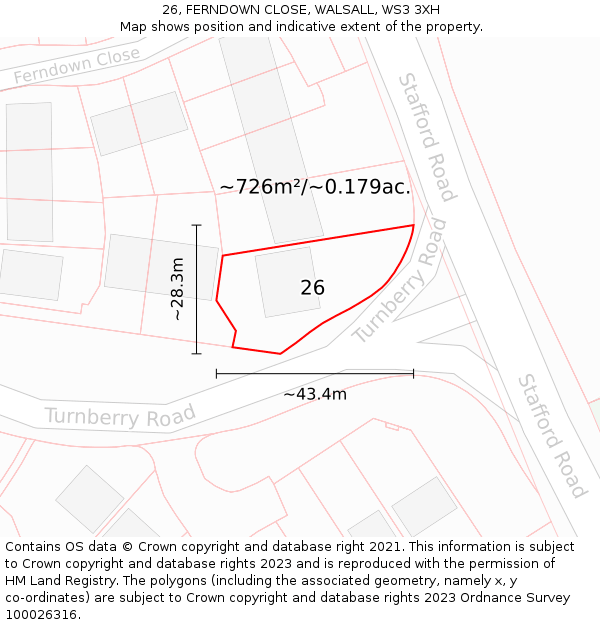 26, FERNDOWN CLOSE, WALSALL, WS3 3XH: Plot and title map