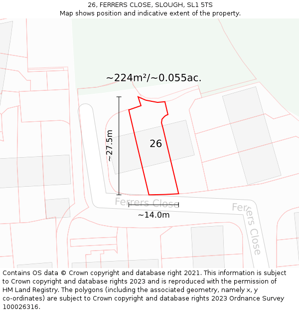 26, FERRERS CLOSE, SLOUGH, SL1 5TS: Plot and title map