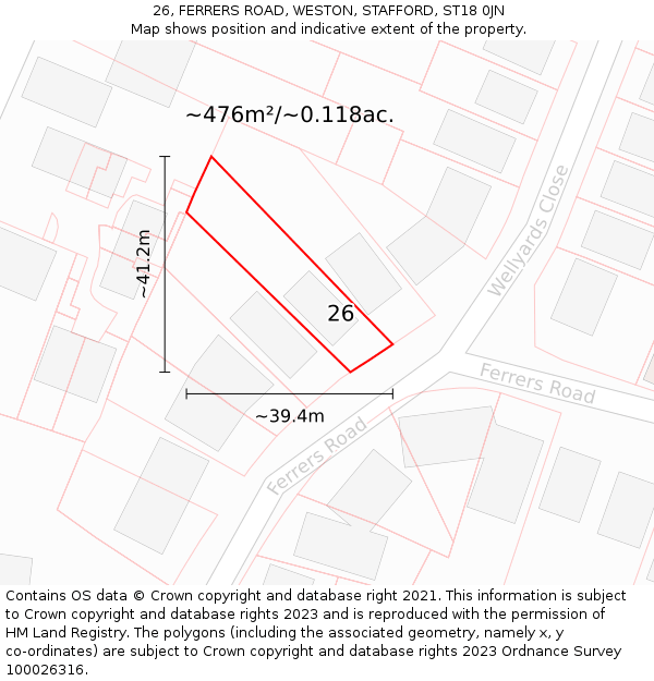 26, FERRERS ROAD, WESTON, STAFFORD, ST18 0JN: Plot and title map