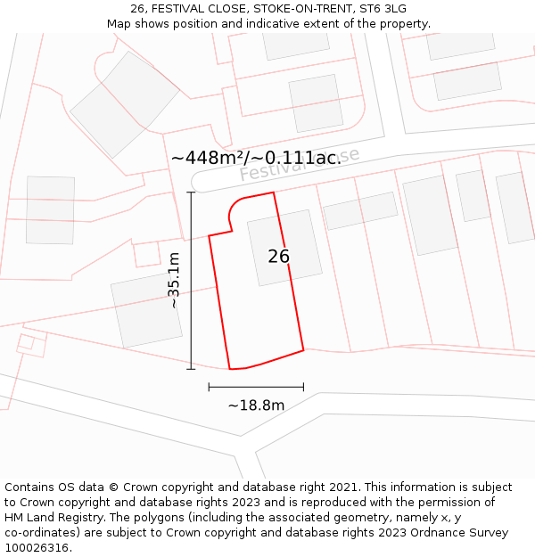 26, FESTIVAL CLOSE, STOKE-ON-TRENT, ST6 3LG: Plot and title map