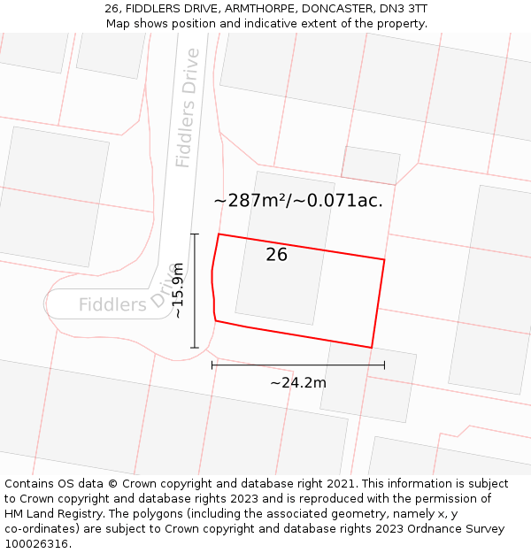 26, FIDDLERS DRIVE, ARMTHORPE, DONCASTER, DN3 3TT: Plot and title map