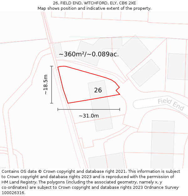 26, FIELD END, WITCHFORD, ELY, CB6 2XE: Plot and title map