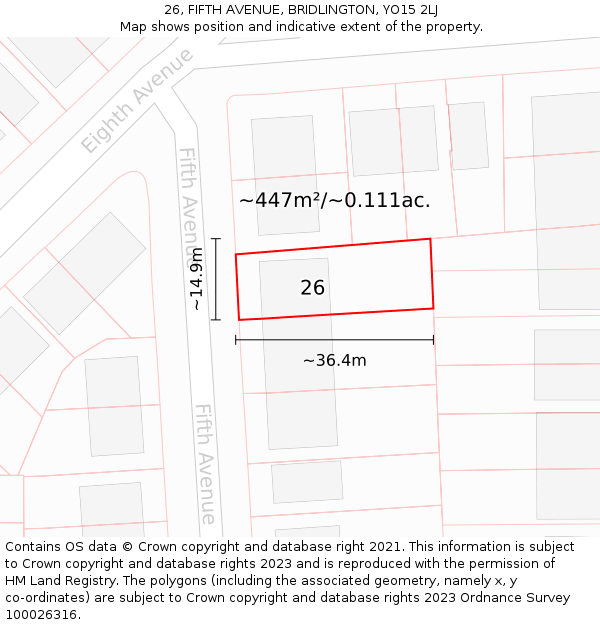 26, FIFTH AVENUE, BRIDLINGTON, YO15 2LJ: Plot and title map