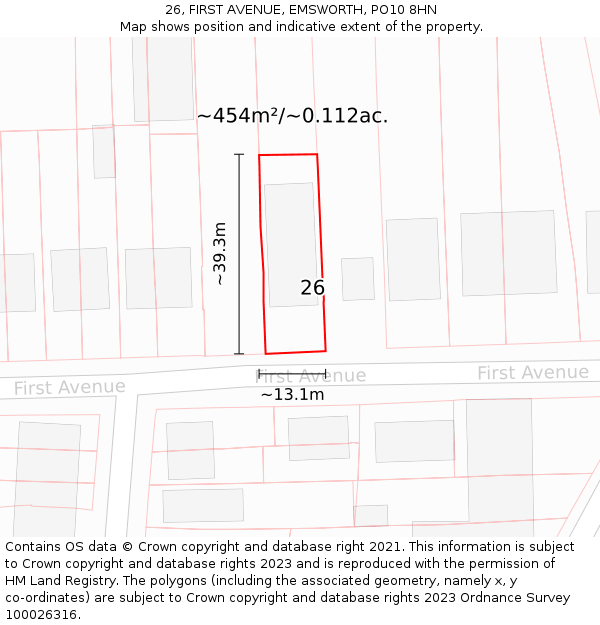 26, FIRST AVENUE, EMSWORTH, PO10 8HN: Plot and title map