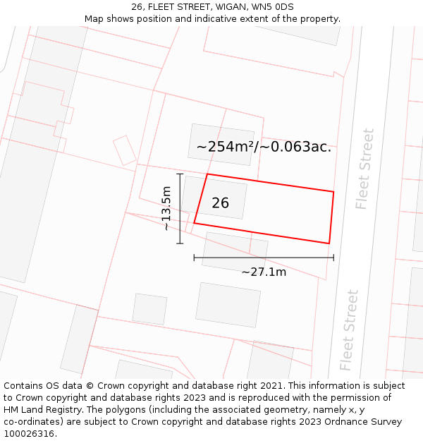 26, FLEET STREET, WIGAN, WN5 0DS: Plot and title map