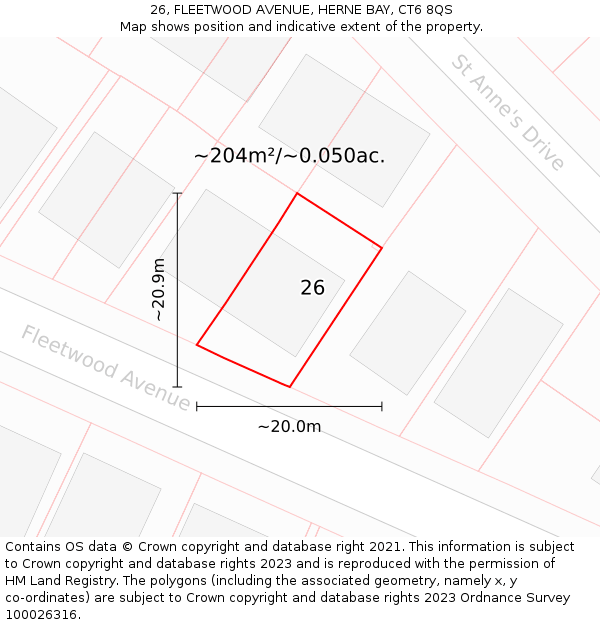 26, FLEETWOOD AVENUE, HERNE BAY, CT6 8QS: Plot and title map