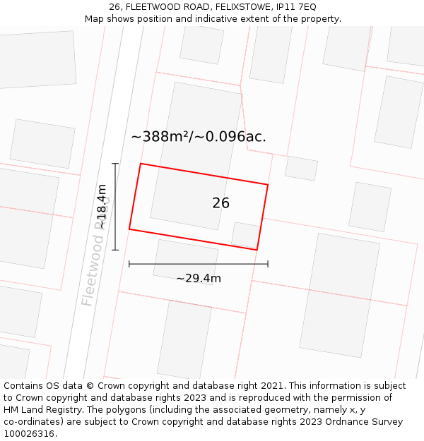 26, FLEETWOOD ROAD, FELIXSTOWE, IP11 7EQ: Plot and title map