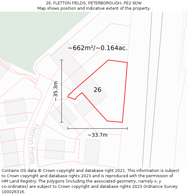 26, FLETTON FIELDS, PETERBOROUGH, PE2 9DW: Plot and title map