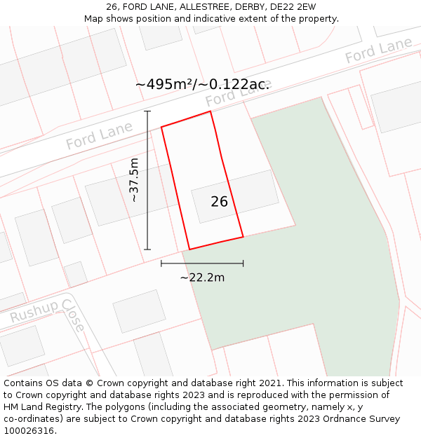 26, FORD LANE, ALLESTREE, DERBY, DE22 2EW: Plot and title map