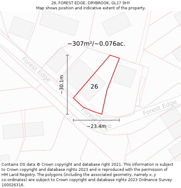 26, FOREST EDGE, DRYBROOK, GL17 9HY: Plot and title map