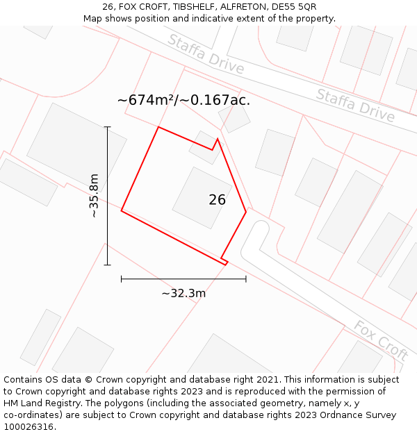 26, FOX CROFT, TIBSHELF, ALFRETON, DE55 5QR: Plot and title map