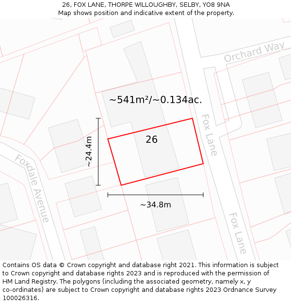 26, FOX LANE, THORPE WILLOUGHBY, SELBY, YO8 9NA: Plot and title map