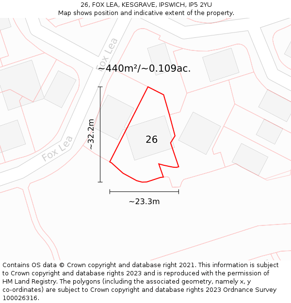 26, FOX LEA, KESGRAVE, IPSWICH, IP5 2YU: Plot and title map
