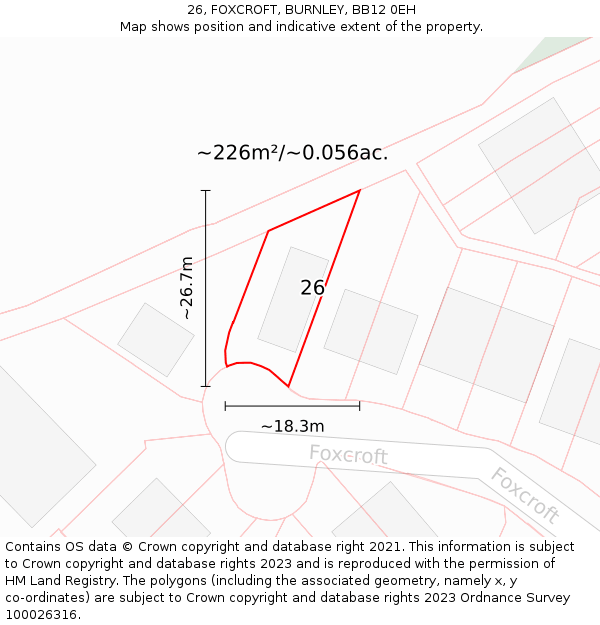 26, FOXCROFT, BURNLEY, BB12 0EH: Plot and title map