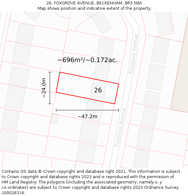 26, FOXGROVE AVENUE, BECKENHAM, BR3 5BA: Plot and title map