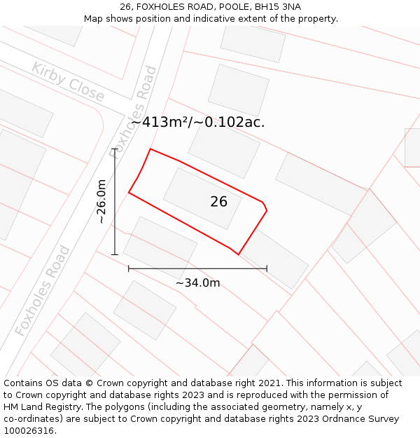 26, FOXHOLES ROAD, POOLE, BH15 3NA: Plot and title map