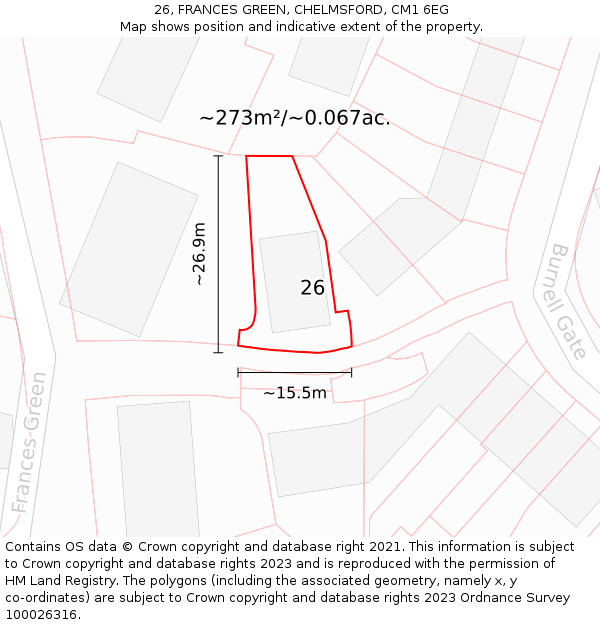 26, FRANCES GREEN, CHELMSFORD, CM1 6EG: Plot and title map