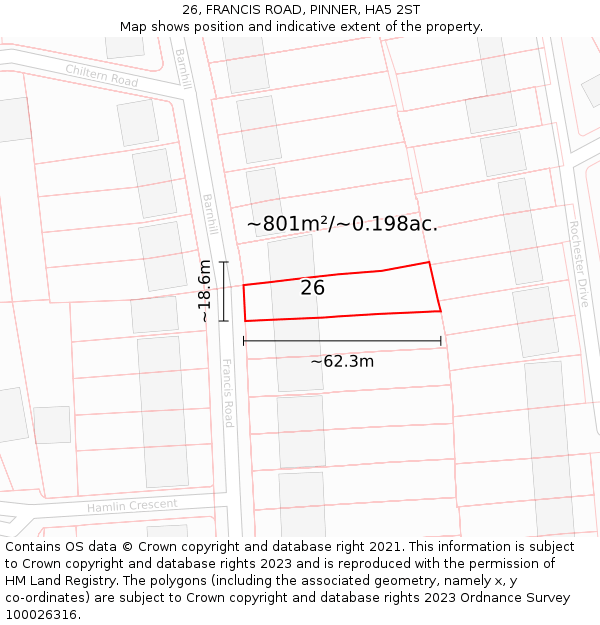 26, FRANCIS ROAD, PINNER, HA5 2ST: Plot and title map