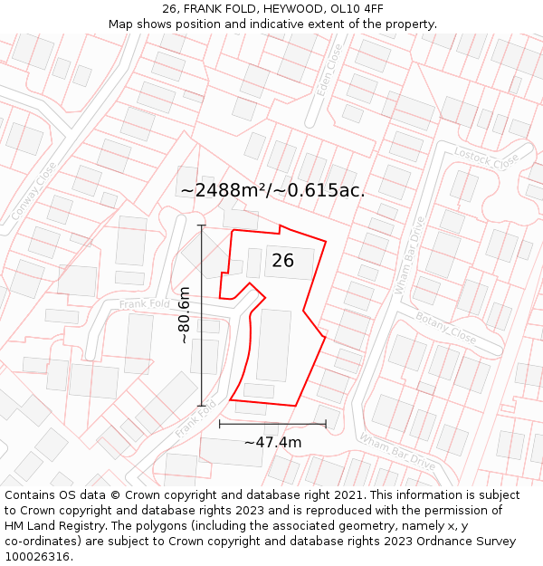 26, FRANK FOLD, HEYWOOD, OL10 4FF: Plot and title map