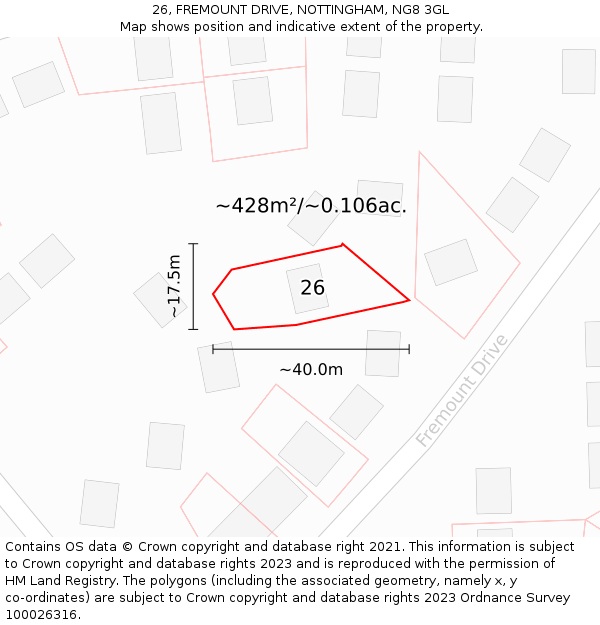 26, FREMOUNT DRIVE, NOTTINGHAM, NG8 3GL: Plot and title map