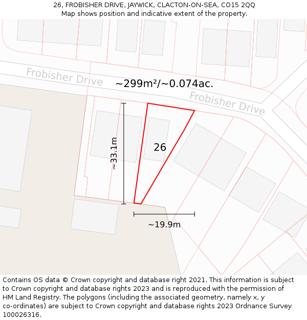 26, FROBISHER DRIVE, JAYWICK, CLACTON-ON-SEA, CO15 2QQ: Plot and title map