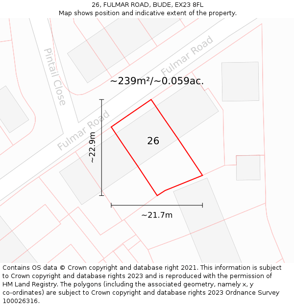 26, FULMAR ROAD, BUDE, EX23 8FL: Plot and title map