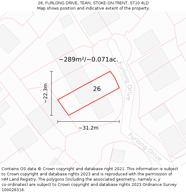 26, FURLONG DRIVE, TEAN, STOKE-ON-TRENT, ST10 4LD: Plot and title map
