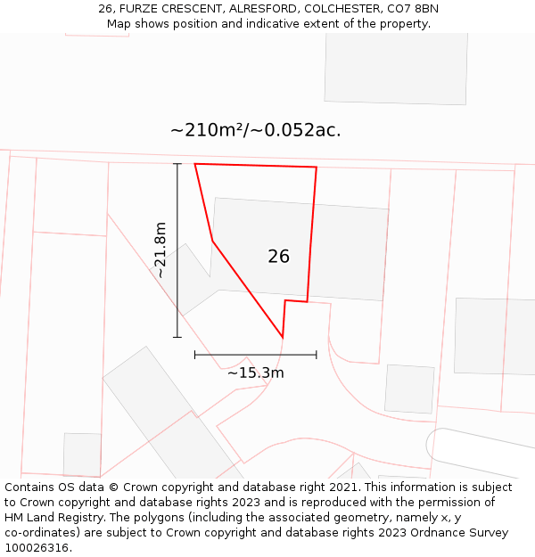 26, FURZE CRESCENT, ALRESFORD, COLCHESTER, CO7 8BN: Plot and title map