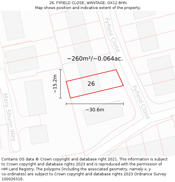 26, FYFIELD CLOSE, WANTAGE, OX12 8HN: Plot and title map