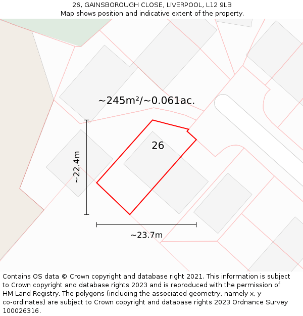 26, GAINSBOROUGH CLOSE, LIVERPOOL, L12 9LB: Plot and title map