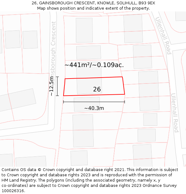 26, GAINSBOROUGH CRESCENT, KNOWLE, SOLIHULL, B93 9EX: Plot and title map