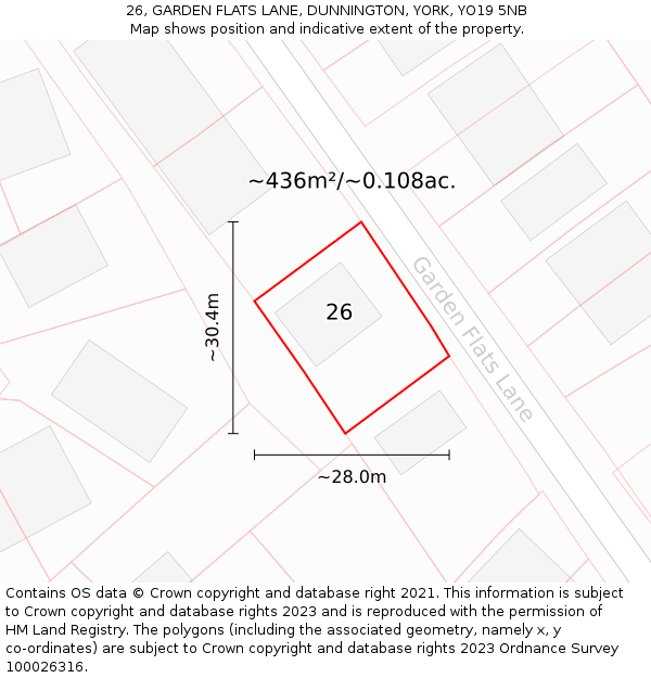 26, GARDEN FLATS LANE, DUNNINGTON, YORK, YO19 5NB: Plot and title map