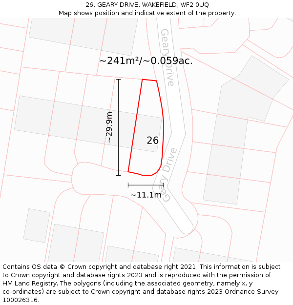 26, GEARY DRIVE, WAKEFIELD, WF2 0UQ: Plot and title map