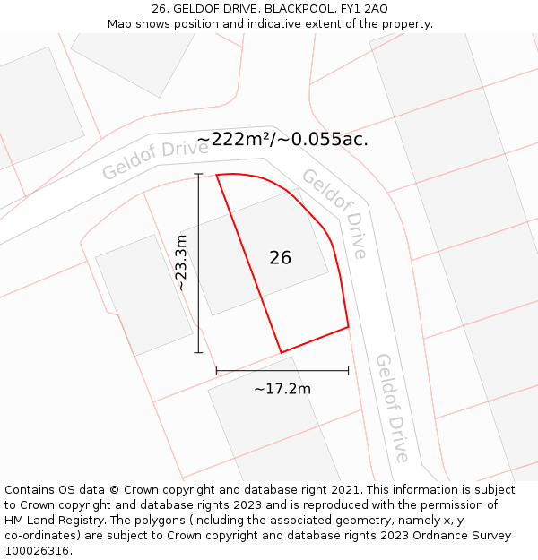 26, GELDOF DRIVE, BLACKPOOL, FY1 2AQ: Plot and title map