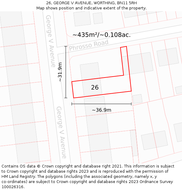 26, GEORGE V AVENUE, WORTHING, BN11 5RH: Plot and title map